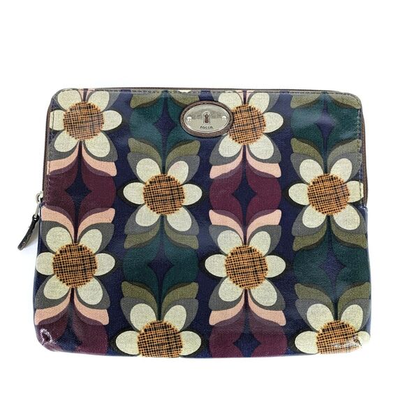 Fossil Key-Per Zipper Tablet iPad Makeup Case 8.5” X 10” Coated Canvas Floral - Picture 1 of 12